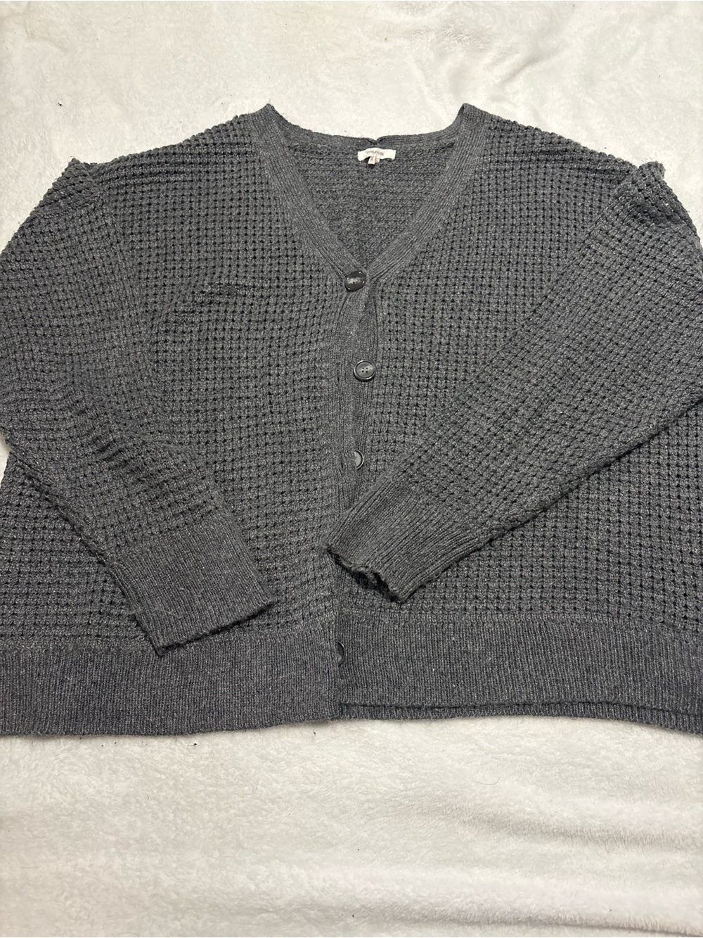 Maurices Charcoal Gray Waffle-Knit Button Cardigan